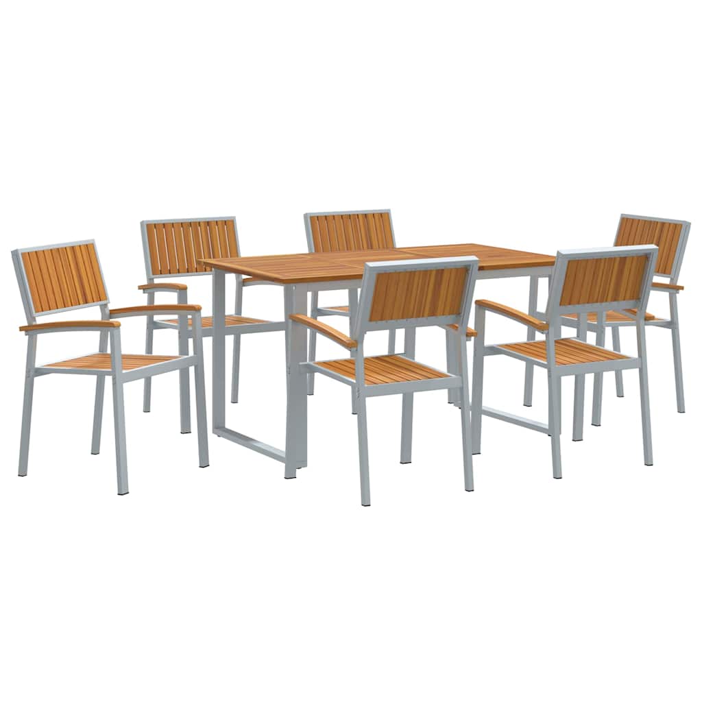 Σέτ φαγητού για κήπο 7 pcs Γκρι Στερεό Ξύλο Ακακίας