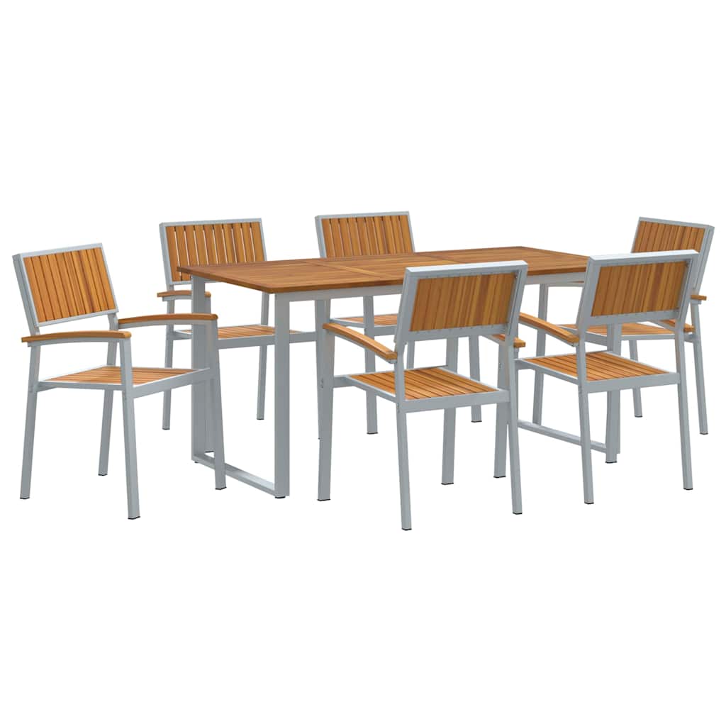 Σέτ φαγητού για κήπο 7 pcs Γκρι Στερεό Ξύλο Ακακίας