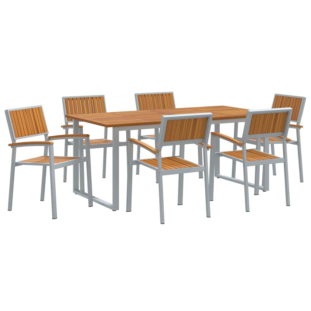 Σέτ φαγητού για κήπο 7 pcs Γκρι Στερεό Ξύλο Ακακίας