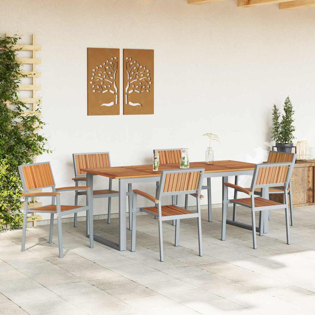 Σέτ φαγητού για κήπο 7 pcs Γκρι Στερεό Ξύλο Ακακίας