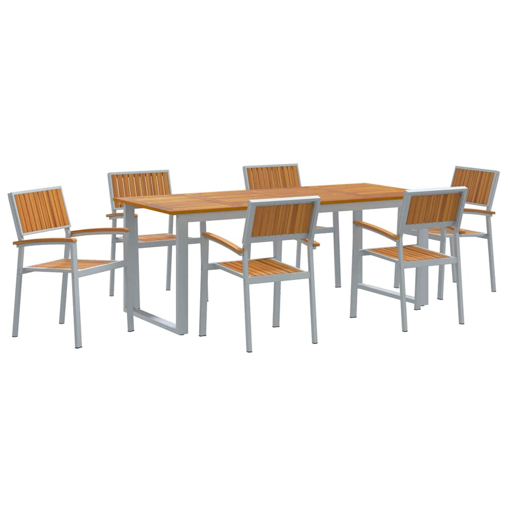 Σέτ φαγητού για κήπο 7 pcs Γκρι Στερεό Ξύλο Ακακίας