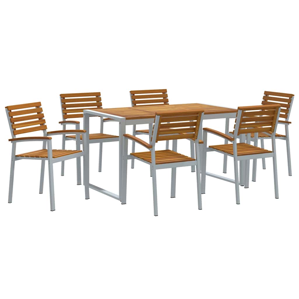 Σέτ φαγητού για κήπο 7 pcs Γκρι Στερεό Ξύλο Ακακίας