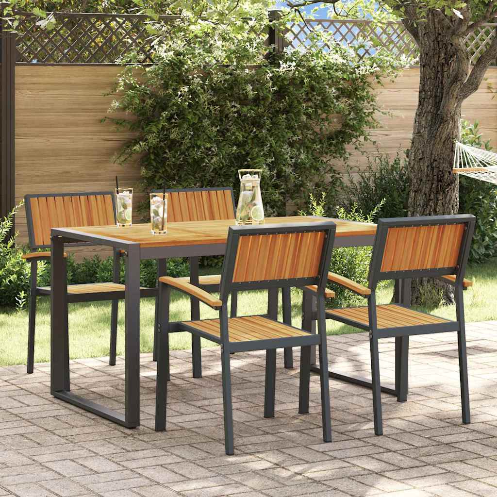 Σέτ φαγητού για κήπο 5 pcs Μαύρο Στερεό Ξύλο Ακακίας - Pakobazaar