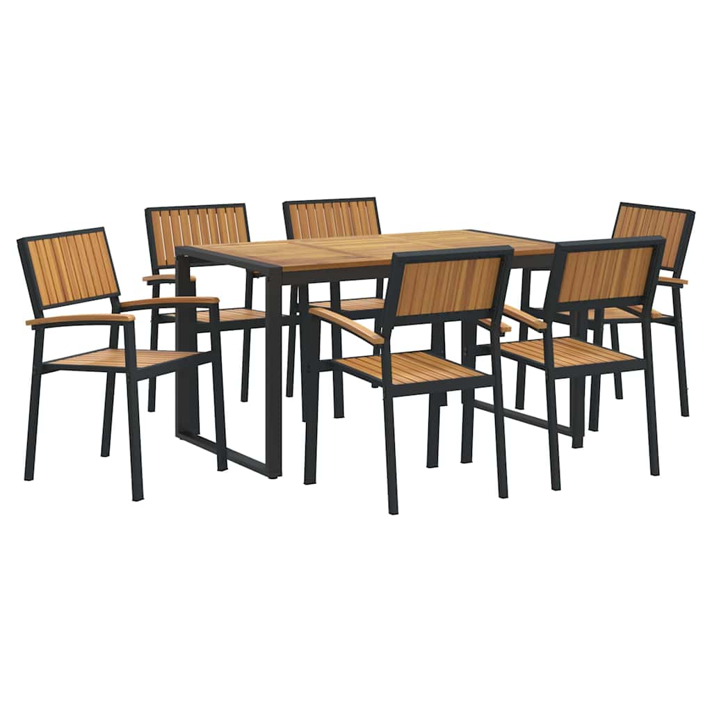 Σέτ φαγητού για κήπο 7 pcs Μαύρο Στερεό Ξύλο Ακακίας - Pakobazaar