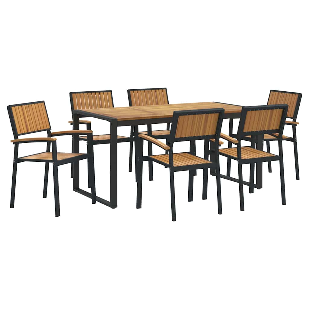 Σέτ φαγητού για κήπο 7 pcs Μαύρο Στερεό Ξύλο Ακακίας - Pakobazaar