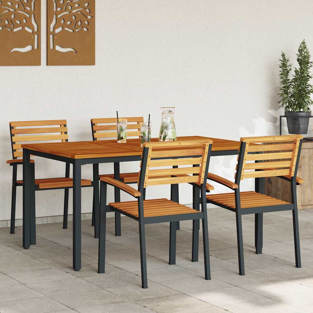 Σέτ φαγητού για κήπο 5 pcs Μαύρο Στερεό Ξύλο Ακακίας - Pakobazaar
