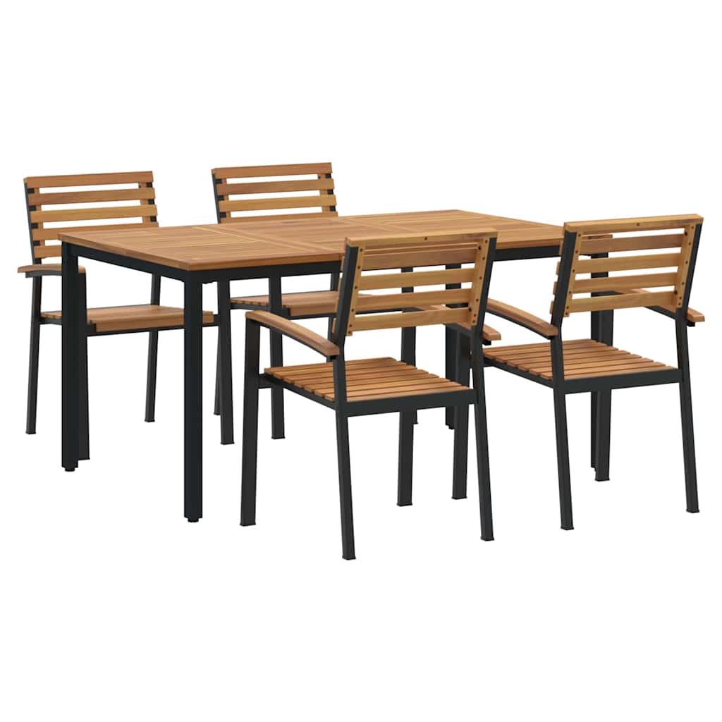Σέτ φαγητού για κήπο 5 pcs Μαύρο Στερεό Ξύλο Ακακίας - Pakobazaar