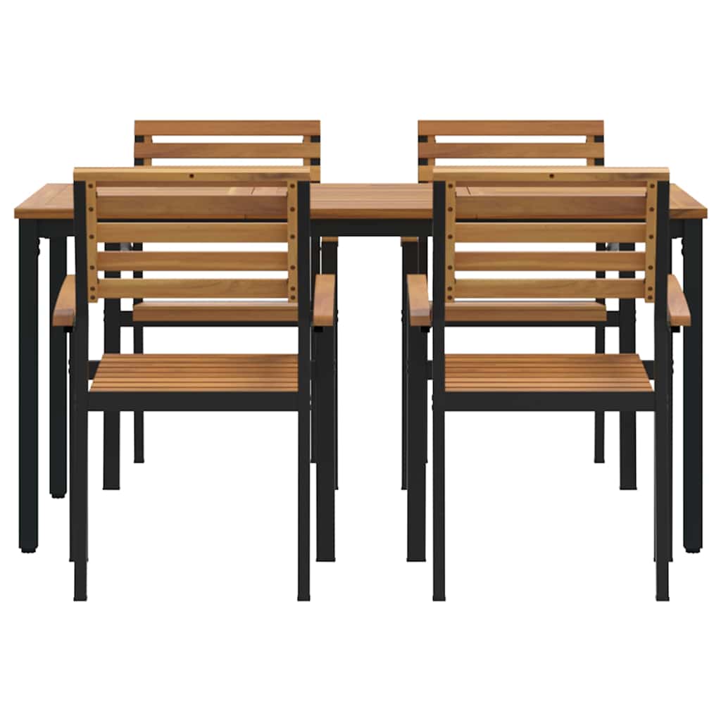 Σέτ φαγητού για κήπο 5 pcs Μαύρο Στερεό Ξύλο Ακακίας - Pakobazaar