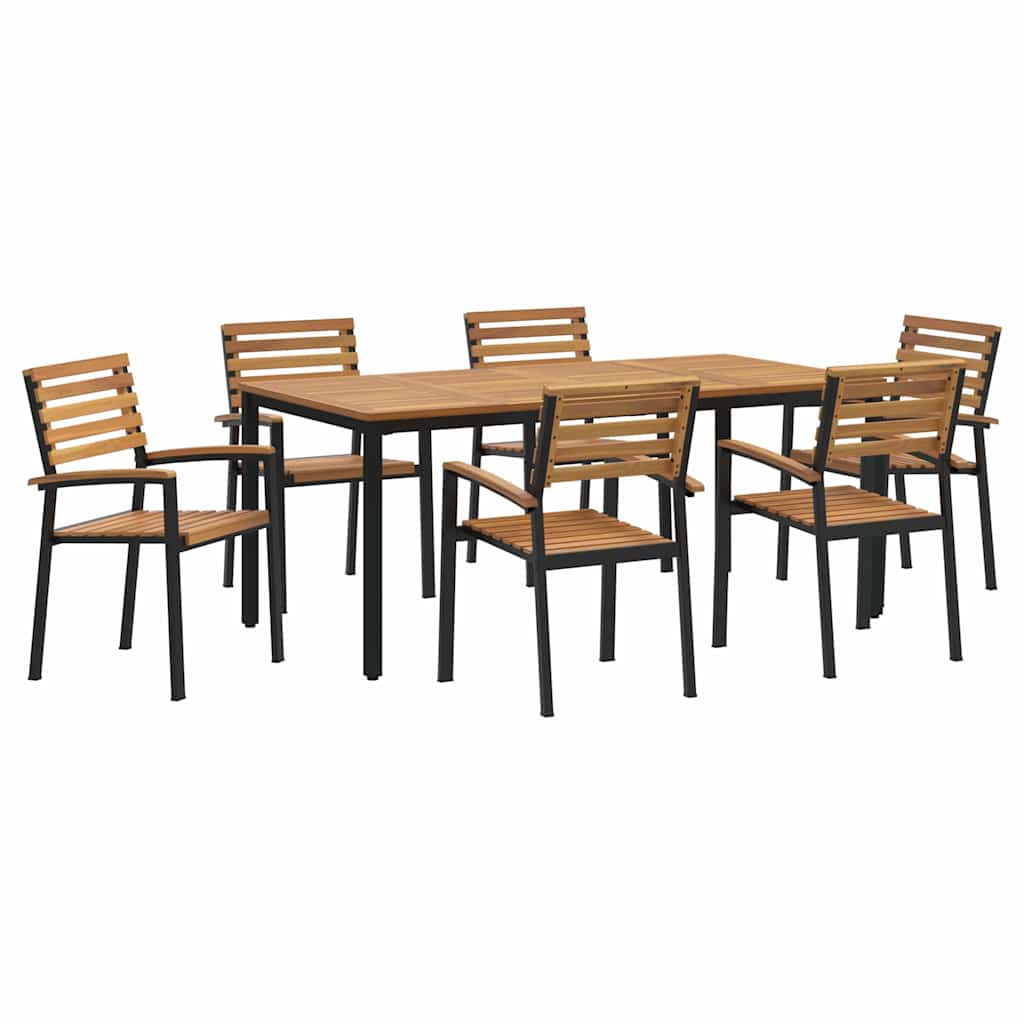 Σέτ φαγητού για κήπο 7 pcs Μαύρο Στερεό Ξύλο Ακακίας - Pakobazaar