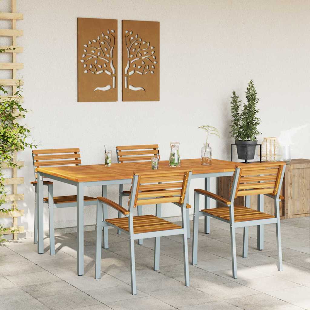 Σέτ φαγητού για κήπο 5 pcs Γκρι Στερεό Ξύλο Ακακίας