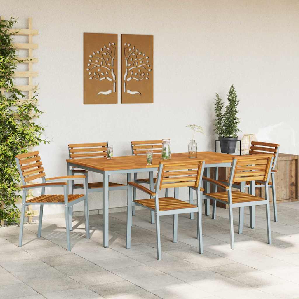 Σέτ φαγητού για κήπο 7 pcs Γκρι Στερεό Ξύλο Ακακίας