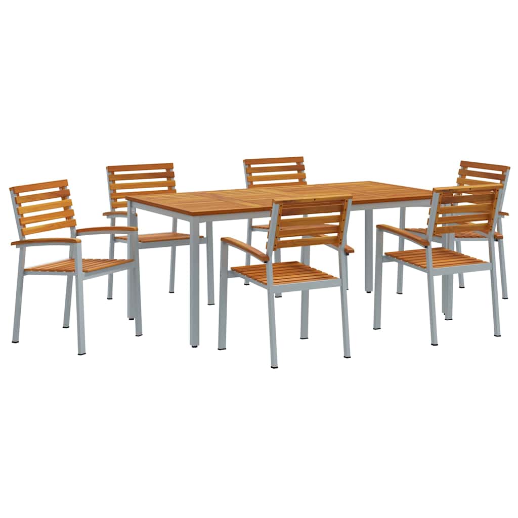Σέτ φαγητού για κήπο 7 pcs Γκρι Στερεό Ξύλο Ακακίας