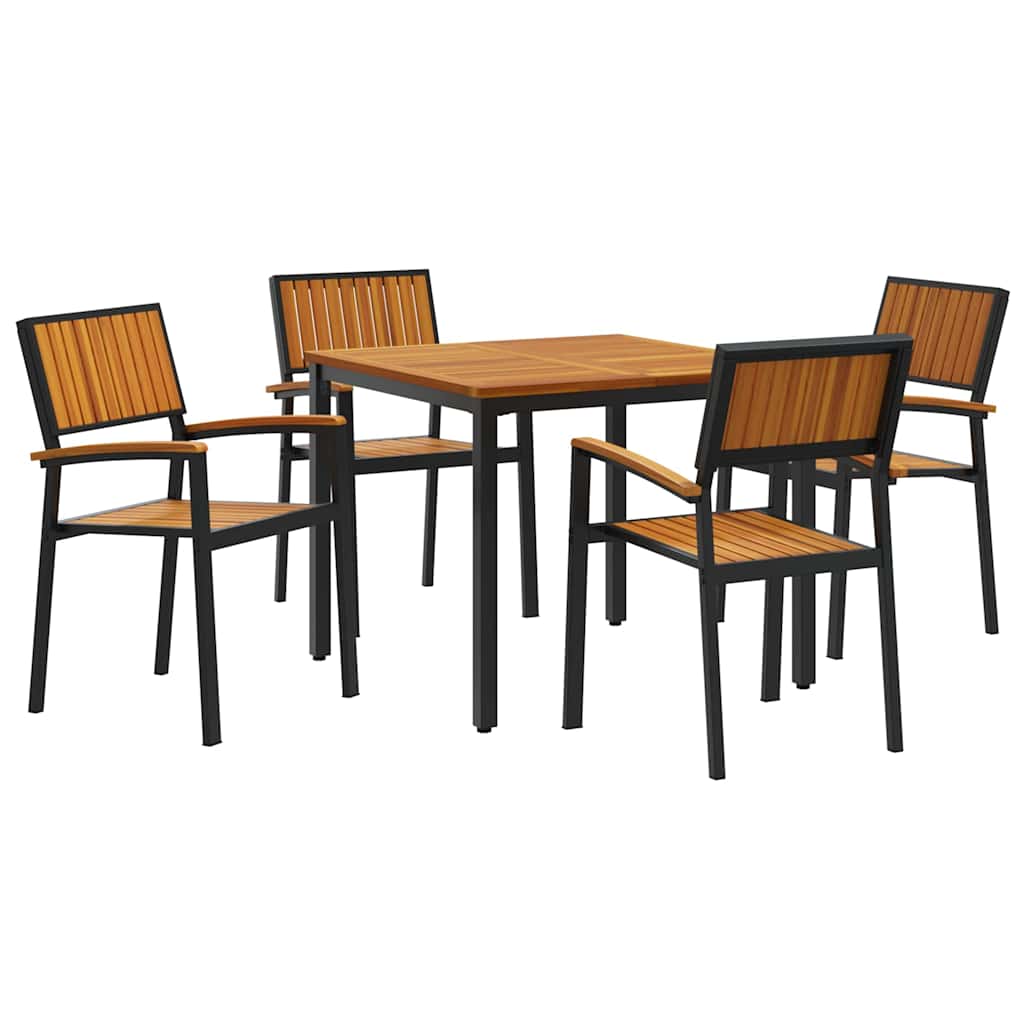 Σέτ φαγητού για κήπο 5 pcs Μαύρο Στερεό Ξύλο Ακακίας - Pakobazaar