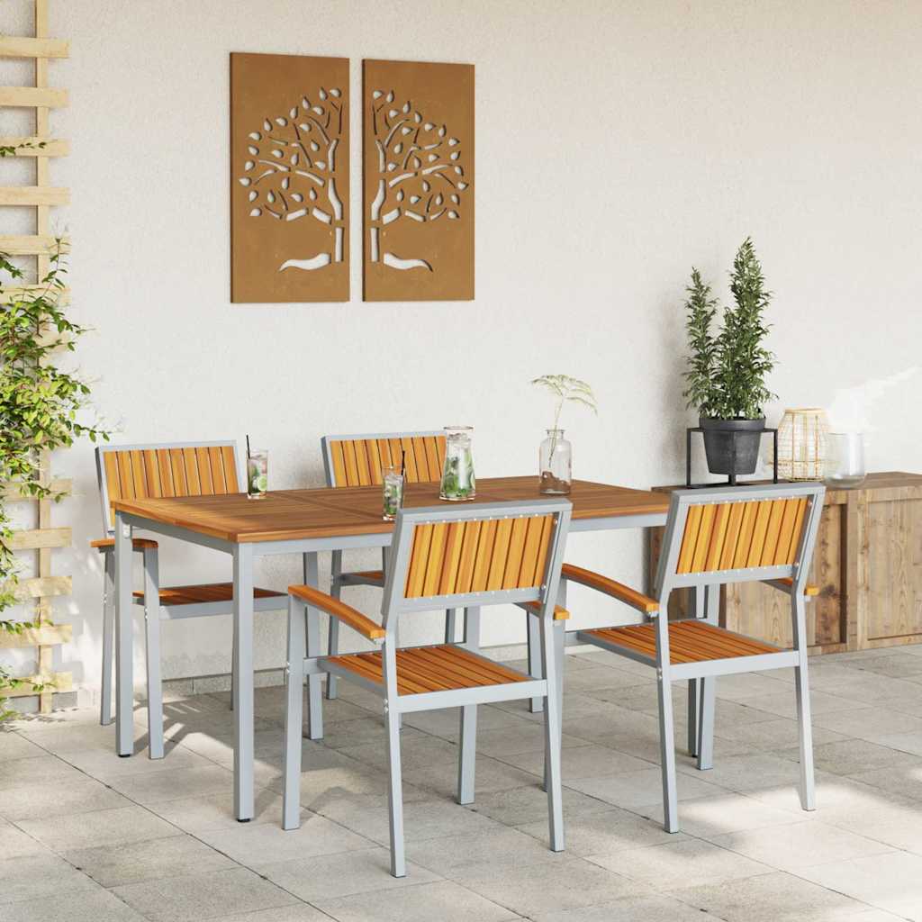 Σέτ φαγητού για κήπο 5 pcs Γκρι Στερεό Ξύλο Ακακίας - Pakobazaar