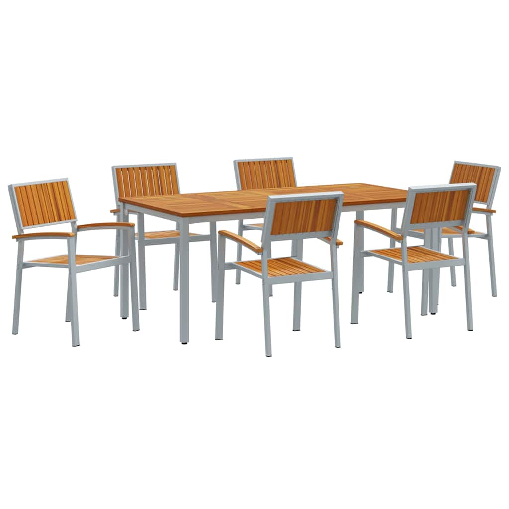 Σέτ φαγητού για κήπο 7 pcs Γκρι Στερεό Ξύλο Ακακίας