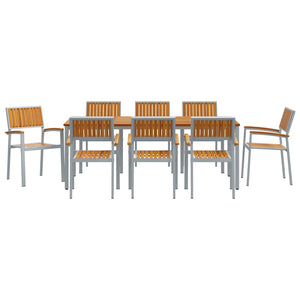 Σέτ φαγητού για κήπο 9 τμχ. Γκρι Στερεό Ξύλο Ακακίας - Pakobazaar