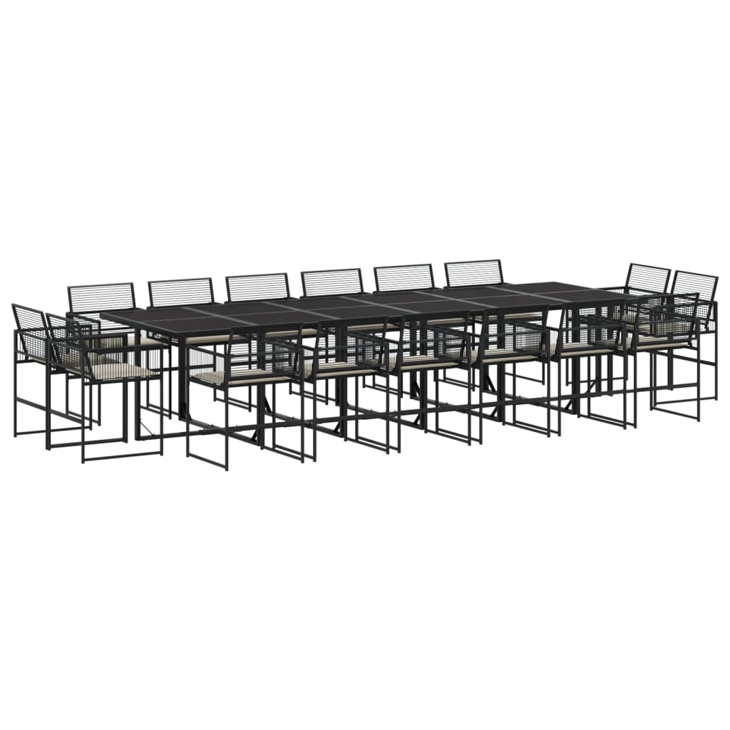 Σετ Τραπεζαρίας Κήπου 17 τεμ Μαύρο από Συνθ. Ρατάν με Μαξιλάρια