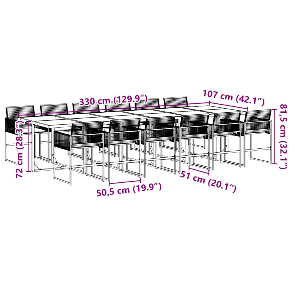 Σετ Τραπεζαρίας Κήπου 13τεμ. Μαύρο από Συνθ. Ρατάν με Μαξιλάρια