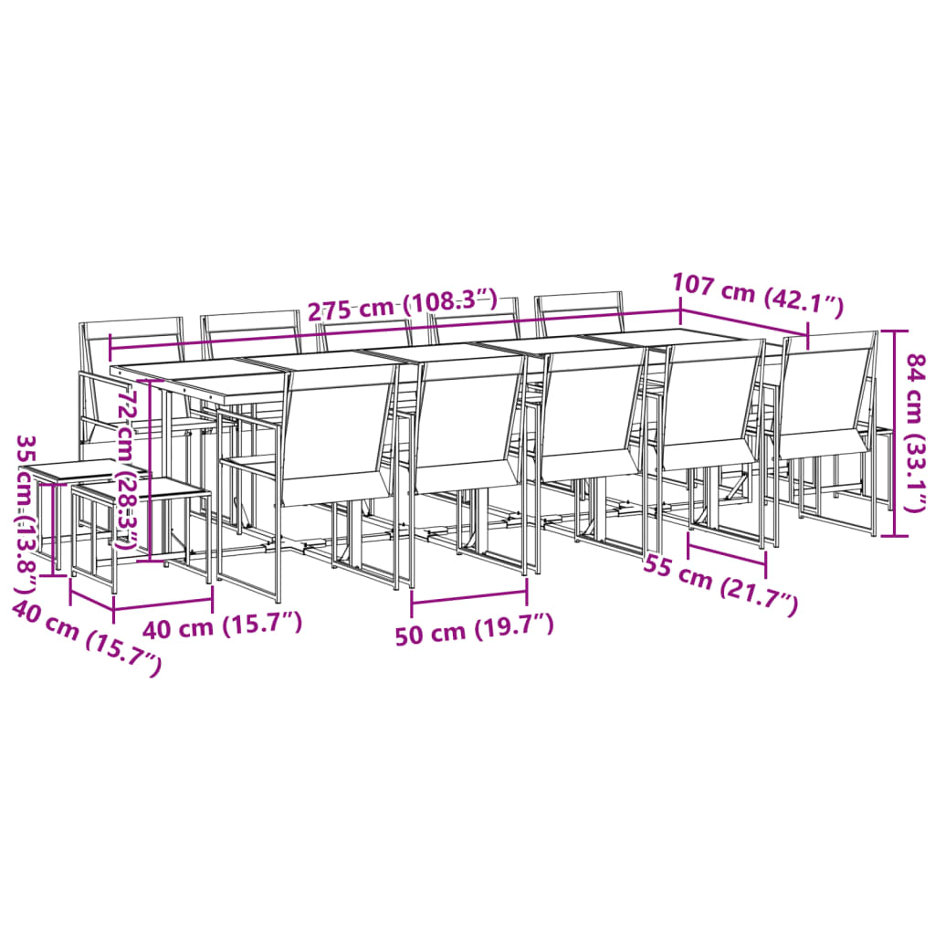 Σετ Τραπεζαρίας Κήπου 15 Τεμαχίων Μαύρο από Textilene