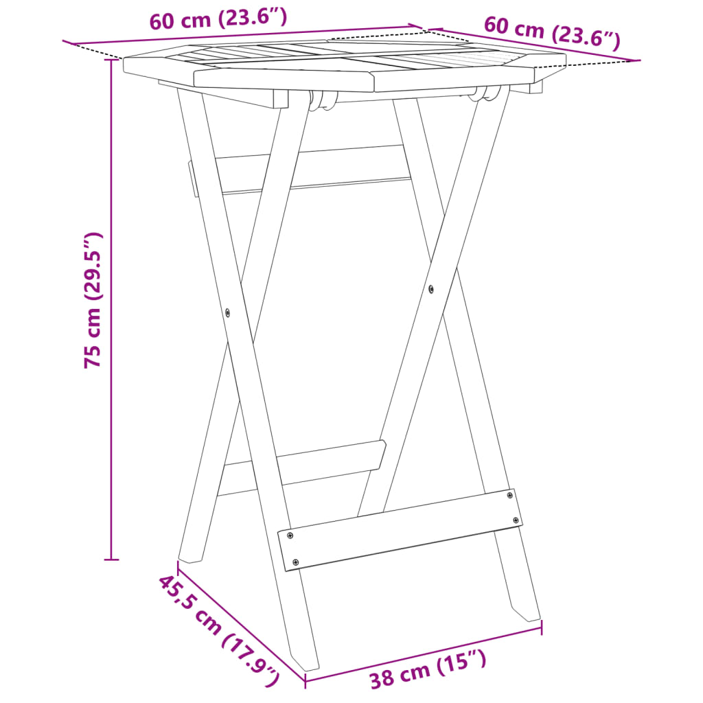 Τραπεζαρία Bistro Πτυσσόμενη Σετ 3 τεμ. από Μασίφ Ξύλο Ακακίας