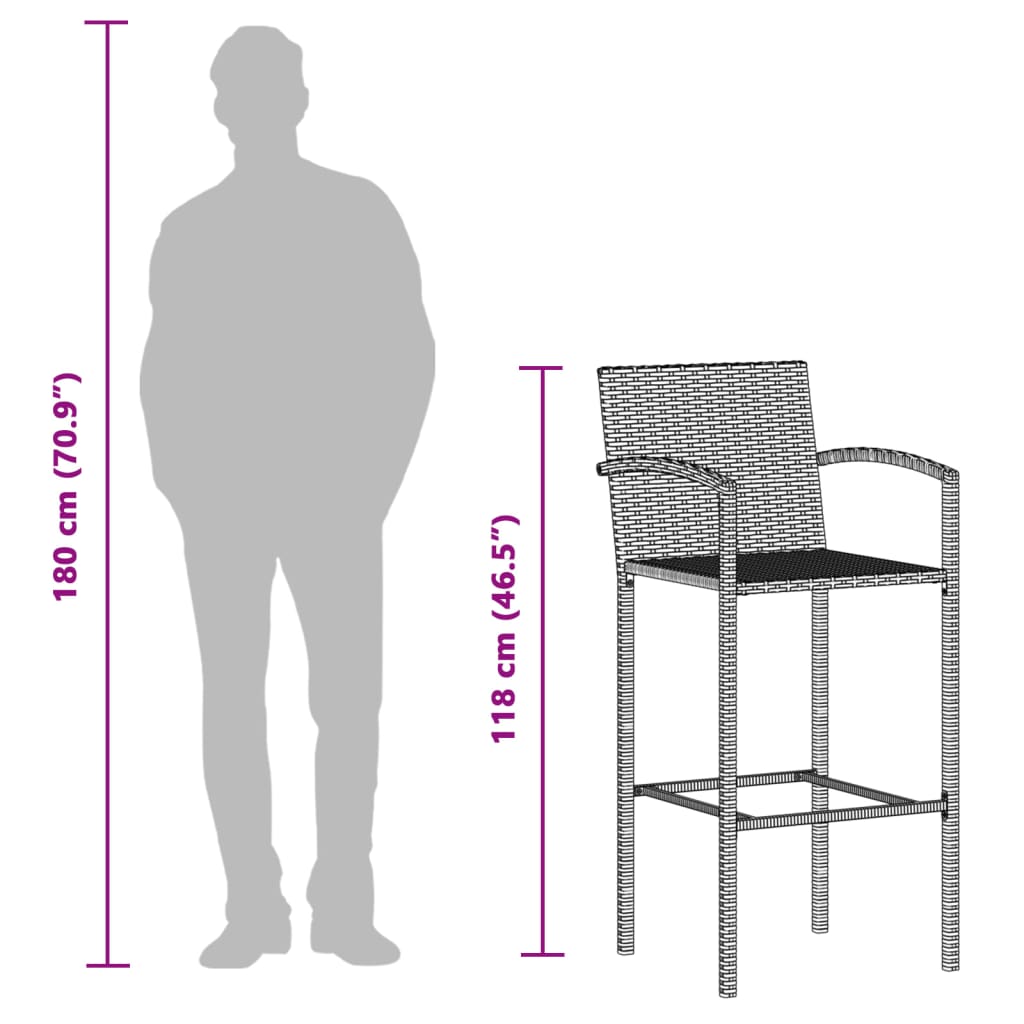 Σετ Μπαρ Κήπου 5 Τεμ. Μαύρο Μασίφ Ξύλο Ακακίας και Συνθ. Ρατάν