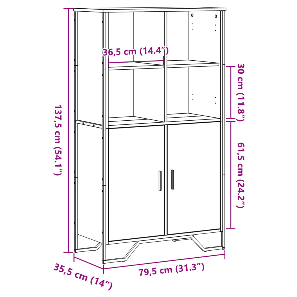 Ντουλάπι Γκρι Sonoma 79,5x35,5x137,5 εκ. Επεξεργασμένο Ξύλο
