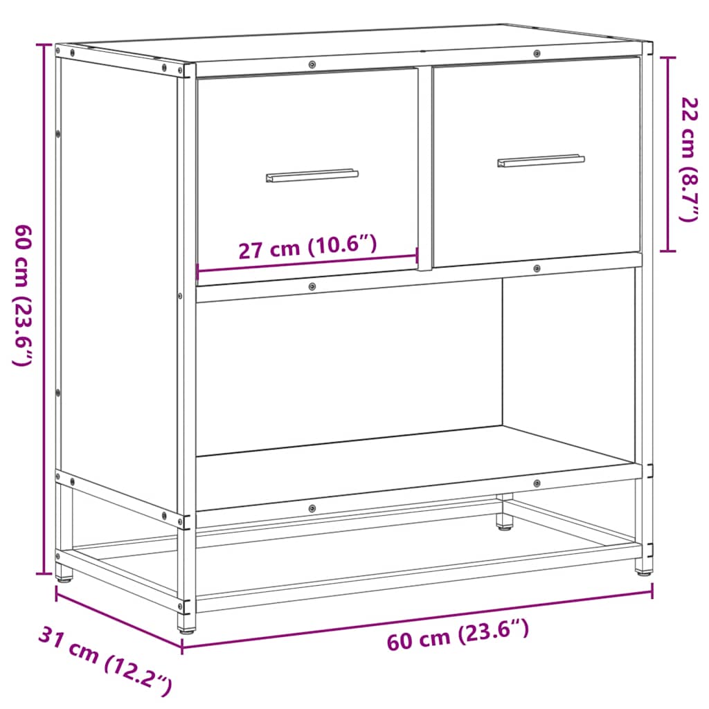 Κομοδίνο Δρυς sonoma 60x31x60cm Κατασκευασμένο ξύλο και μέταλλο