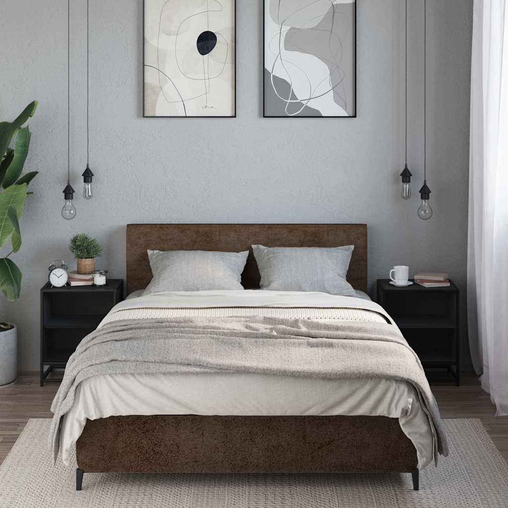 Κομοδίνα 2 τεμάχια Μαύρο Κατασκευασμένο ξύλο και μέταλλο