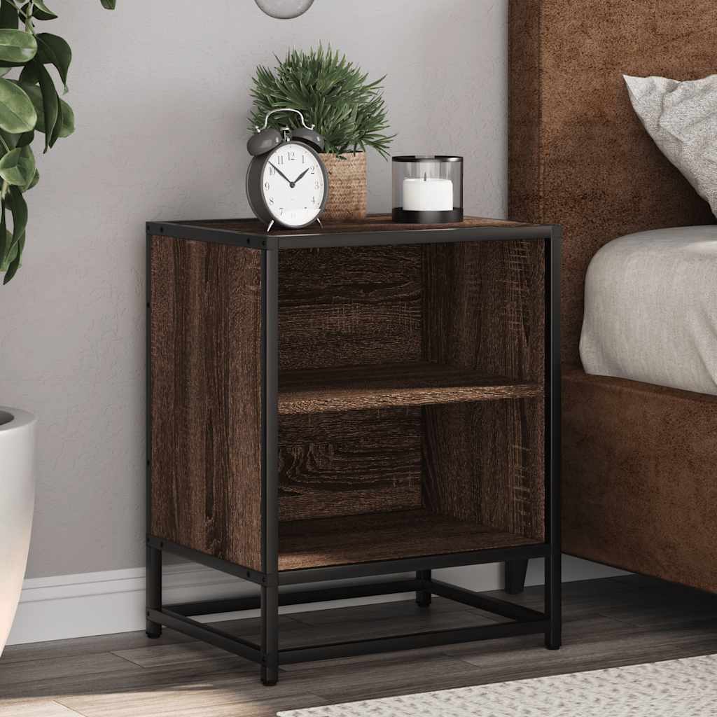 Κομοδίνο καφέ δρυς 40x31x50 cm Κατασκευασμένο ξύλο και μέταλλο - Pakobazaar
