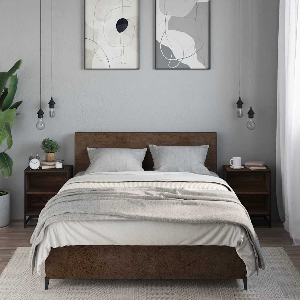 Κομοδίνα 2 τεμάχια καφέ δρυς Κατασκευασμένο ξύλο και μέταλλο