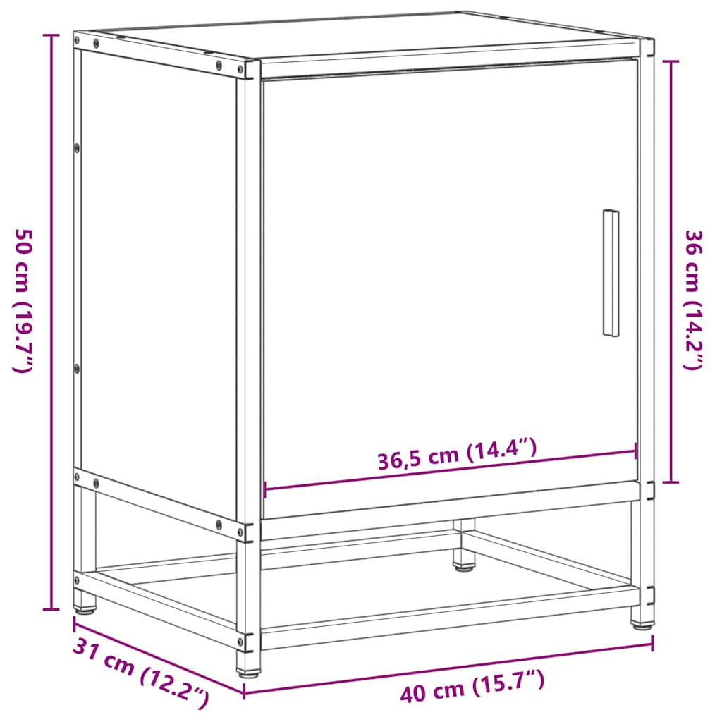Κομοδίνο Μαύρο 40x31x50 cm Κατασκευασμένο ξύλο και μέταλλο