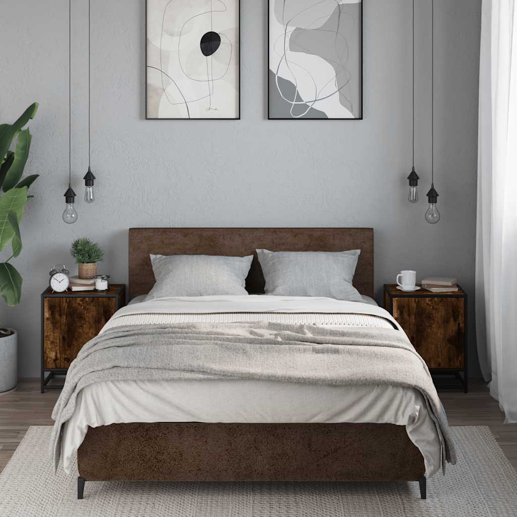 Κομοδίνα 2 τεμάχια καπνιστή βελανιδιά 40x31x50 cm