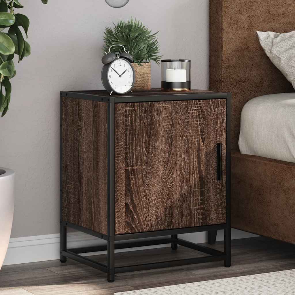 Κομοδίνο καφέ δρυς 40x31x50 cm Κατασκευασμένο ξύλο και μέταλλο