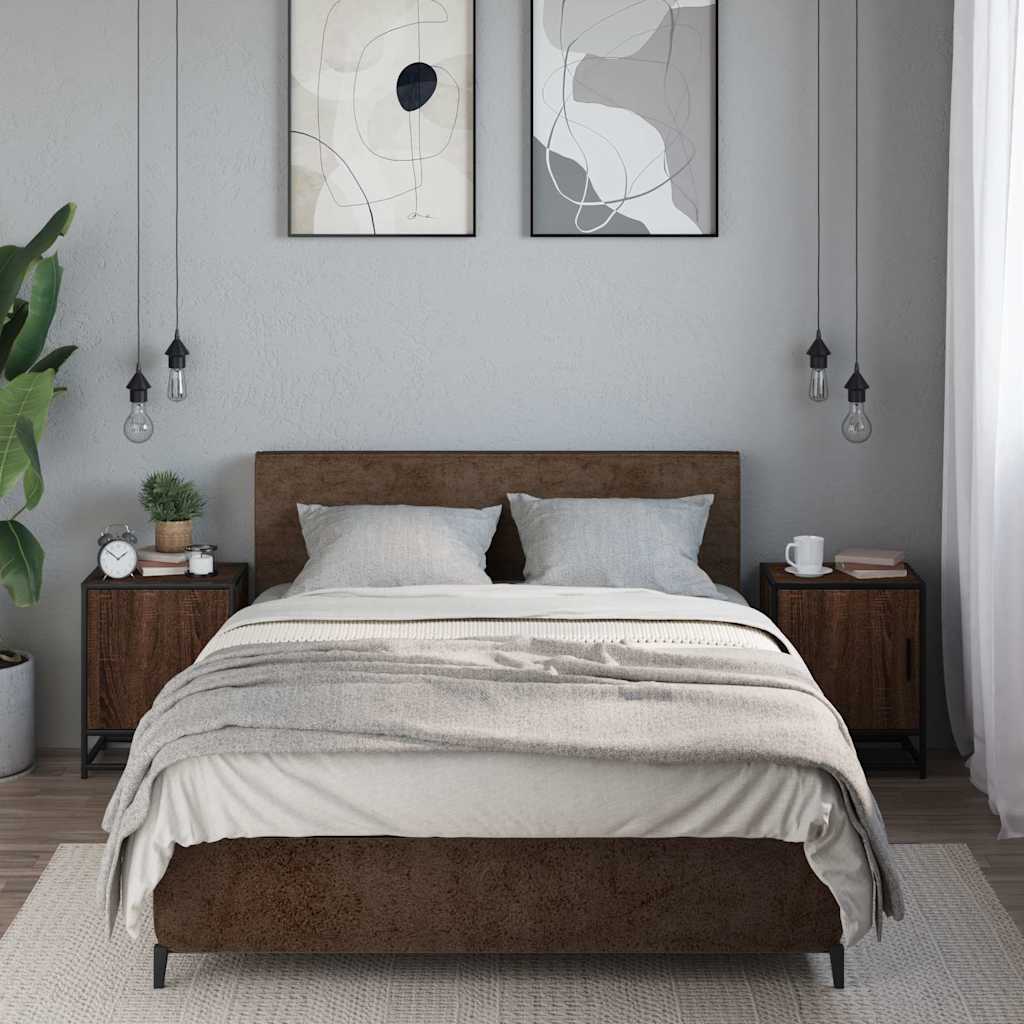 Κομοδίνα 2 τεμάχια καφέ δρυς Κατασκευασμένο ξύλο και μέταλλο