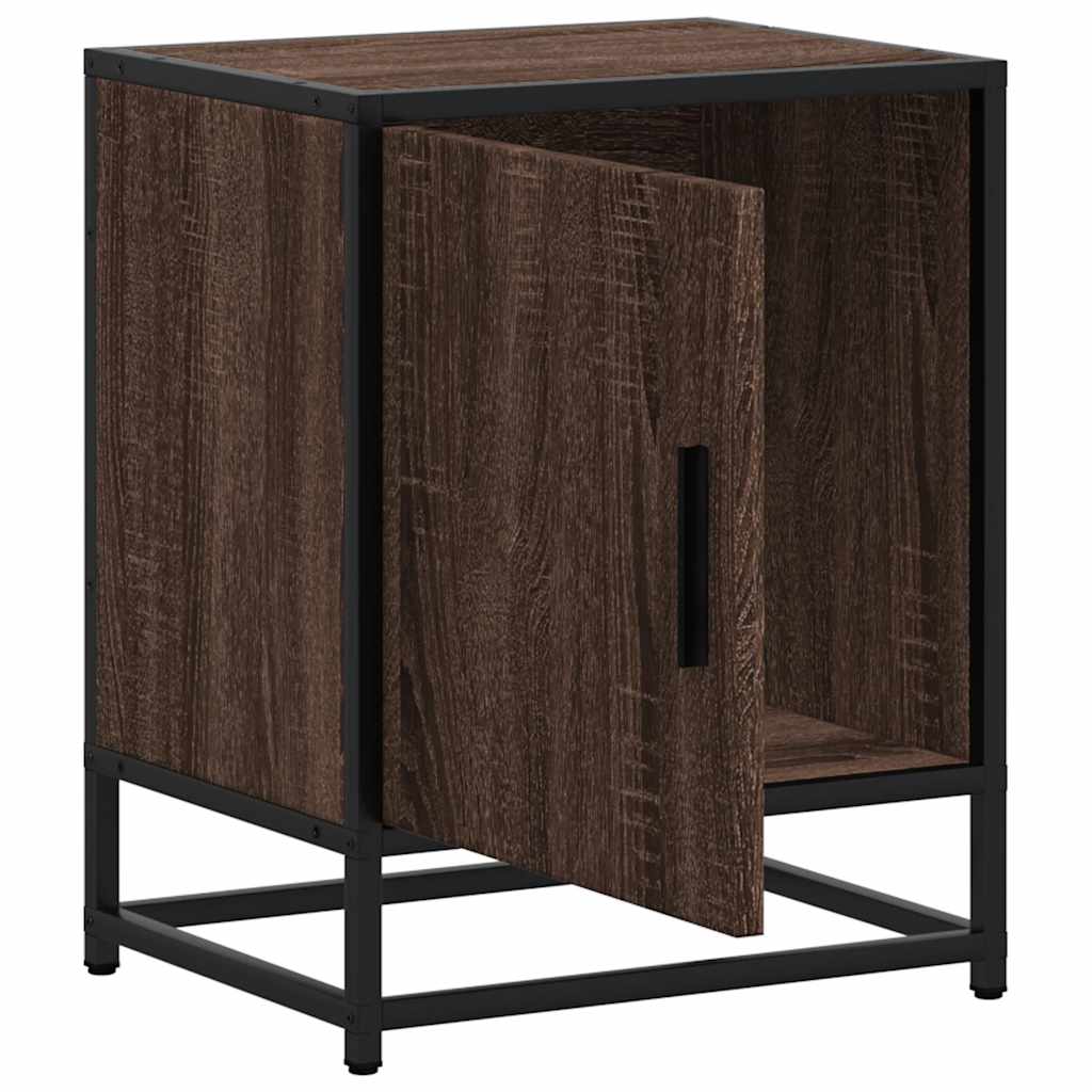 Κομοδίνα 2 τεμάχια καφέ δρυς Κατασκευασμένο ξύλο και μέταλλο