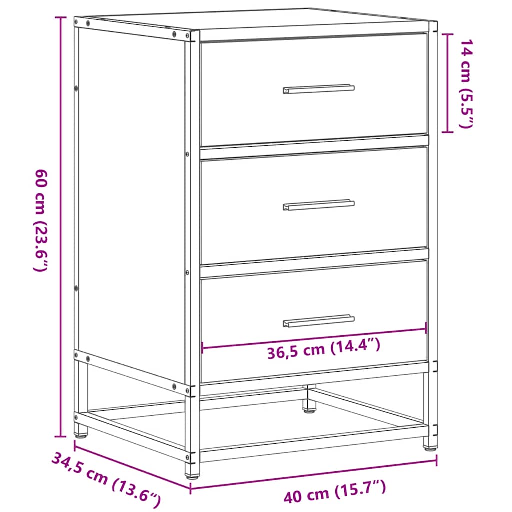 Κομοδίνο Μαύρο 40x34,5x60 cm Κατασκευασμένο ξύλο και μέταλλο