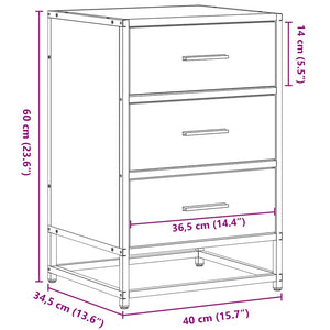 Κομοδίνο καφέ δρυς 40x34,5x60cm Κατασκευασμένο ξύλο και μέταλλο - Pakobazaar