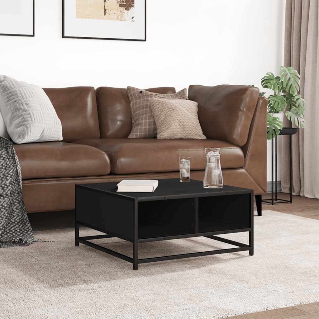 Τραπεζάκι Σαλονιού Μαύρο 60,5x60,5x30 εκ. Επεξ. Ξύλο & Μέταλλο