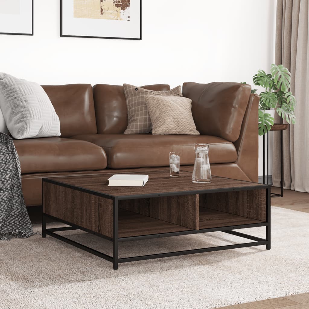 Τραπεζάκι Σαλονιού Καφέ Δρυς 80x80x30 εκ. Επεξ. Ξύλο/Μέταλλο - Pakobazaar