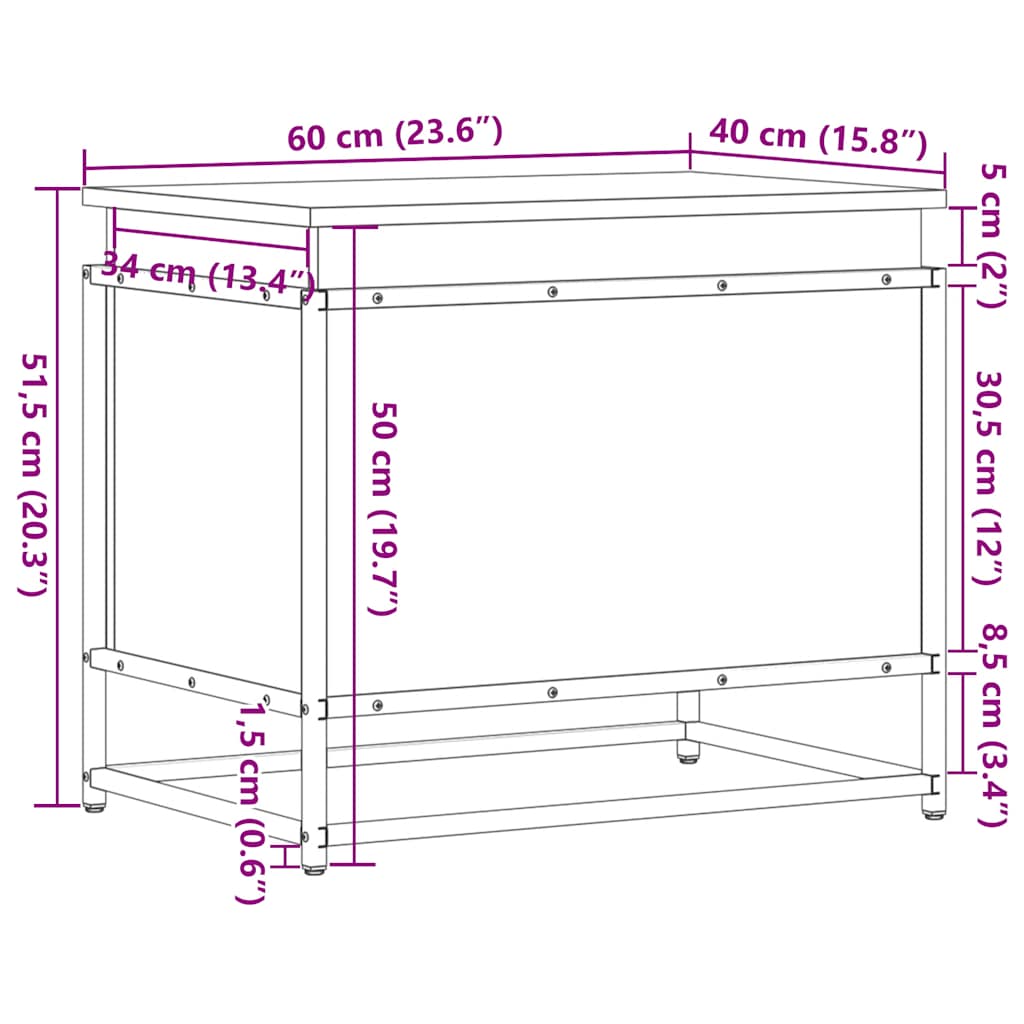 Κουτί Αποθήκευσης με Καπάκι Μαύρο 60x40x51,5 εκ. Επεξ. Ξύλο