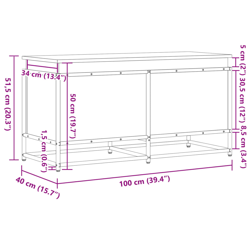 Κουτί Αποθήκευσης με Καπάκι Μαύρο 100x40x51,5 εκ. Επεξ. Ξύλο