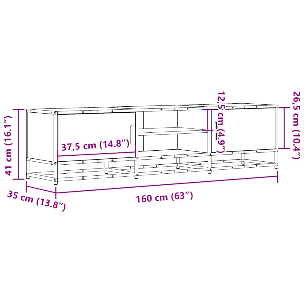 Έπιπλο Τηλεόρασης Μαύρο 160x35x41 εκ. Επεξεργ. Ξύλο / Μέταλλο