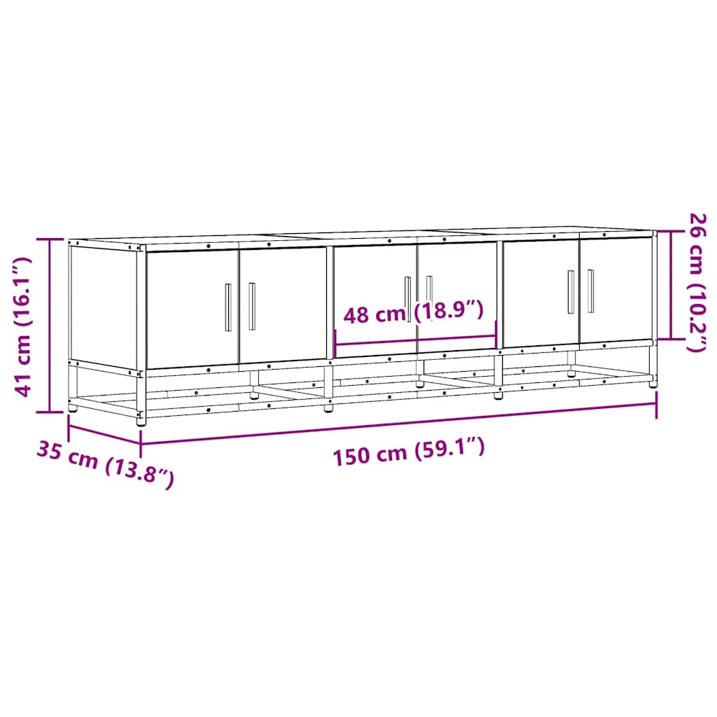 Έπιπλο Τηλεόρασης Μαύρο 150x35x41 εκ. Επεξεργ. Ξύλο / Μέταλλο