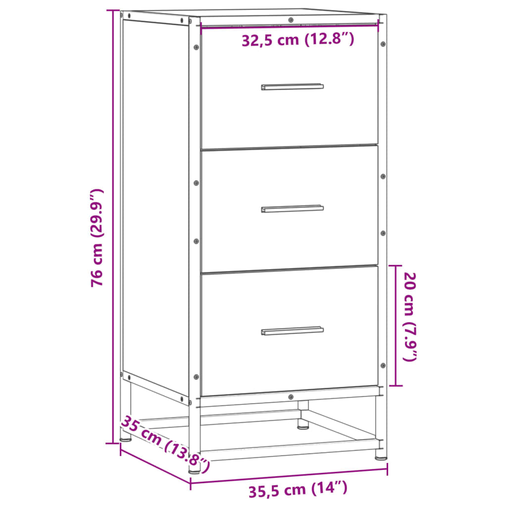 Ραφιέρα Καφέ Δρυς 35,5x35x76 εκ. Επεξ. Ξύλο + Μέταλλο