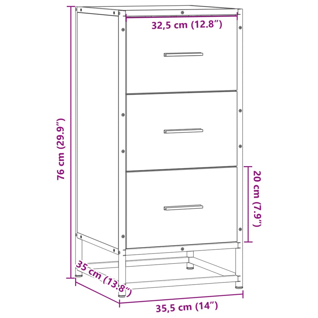 Ραφιέρα Καφέ Δρυς 35,5x35x76 εκ. Επεξ. Ξύλο + Μέταλλο