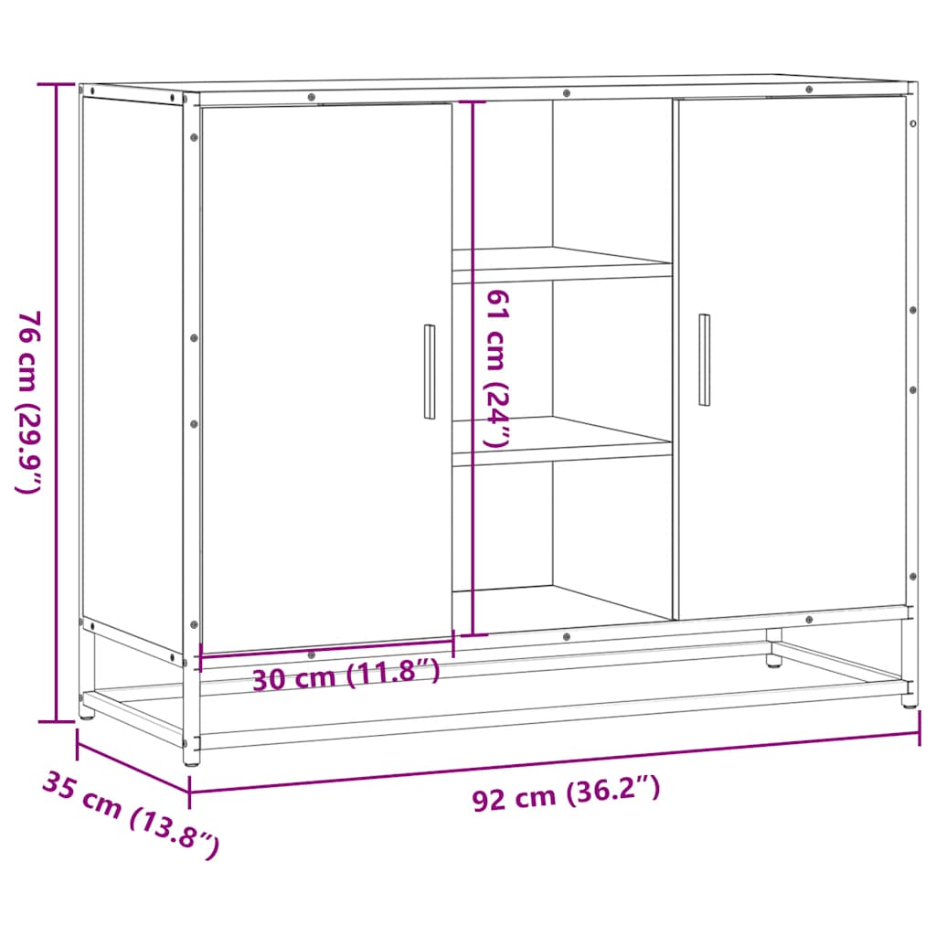 Sideboard Γκρι Sonoma 92x35x76 cm Ξύλινο μηχανουργικό ξύλο