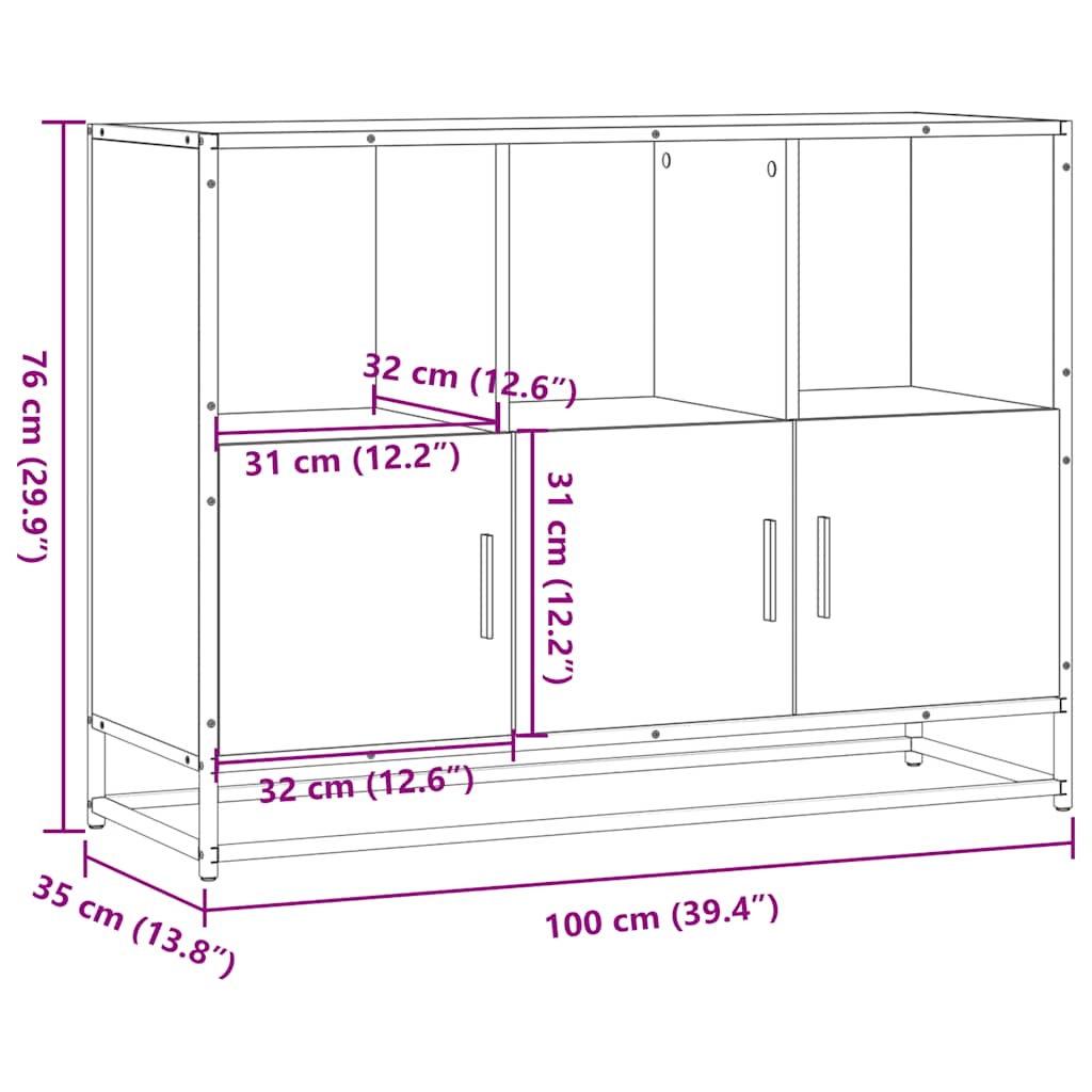 Sideboard Γκρι Sonoma 100x35x76 cm Ξύλινο μηχανουργικό ξύλο - Pakobazaar
