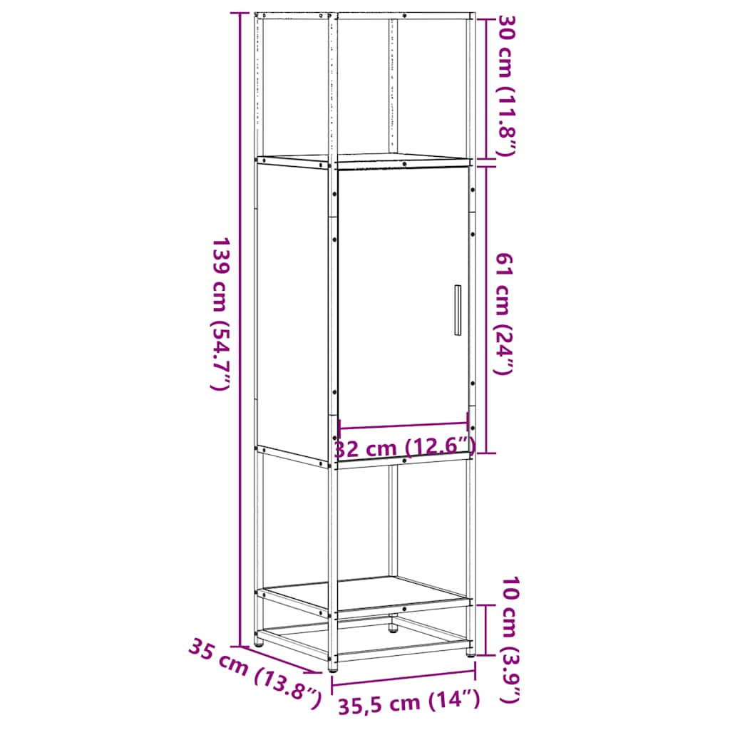 Highboard Μαύρο 35,5x35x139 cm Κατασκευασμένο ξύλο και μέταλλο