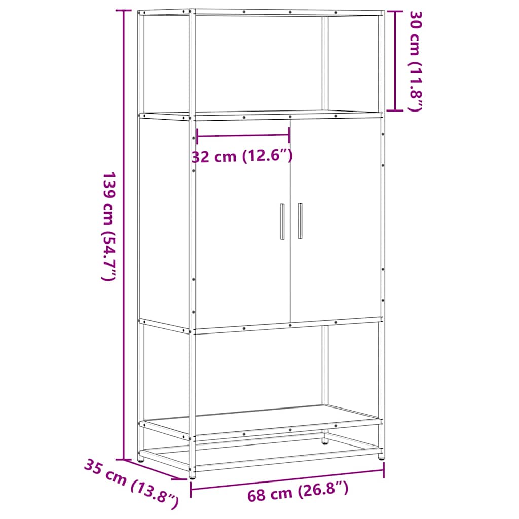 Ντουλάπι Μαύρο από 68x35x139 cm Επεξεργασμένο Ξύλο και μέταλλο