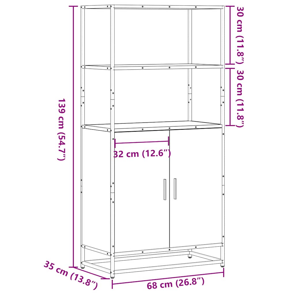 Ντουλάπι Μαύρο από 68x35x139 cm Επεξεργασμένο Ξύλο και μέταλλο